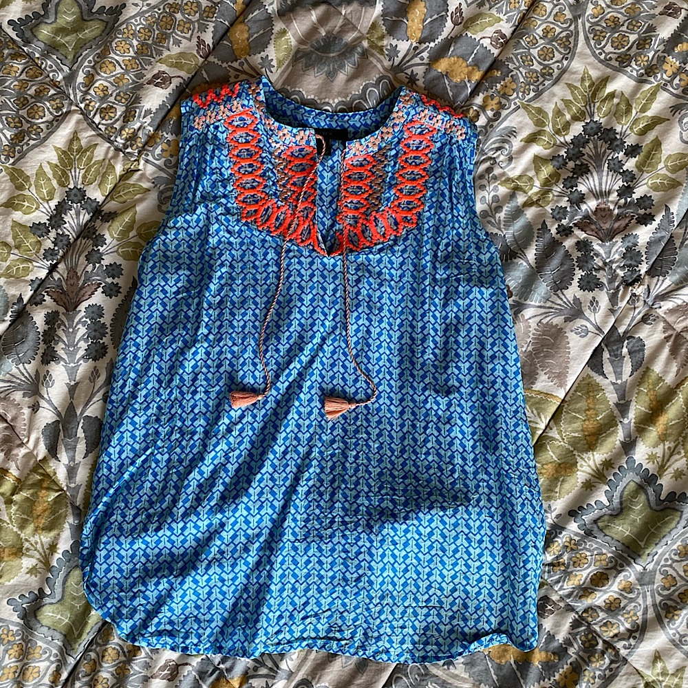 J Crew embroidered tunic with tassels